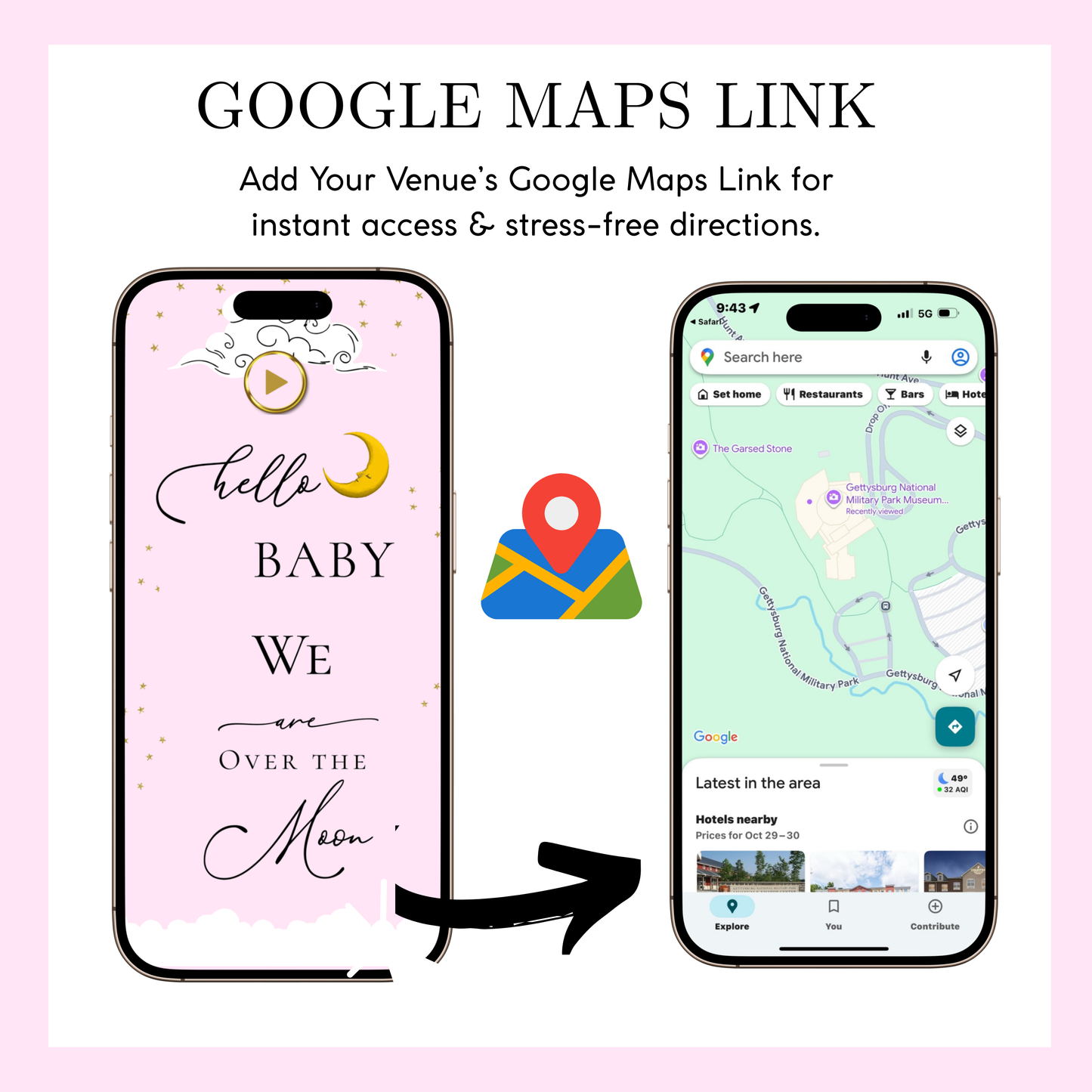 Over the Moon Baby Shower Mini Website | Canva Editable Template | Its a Girl Video Invite