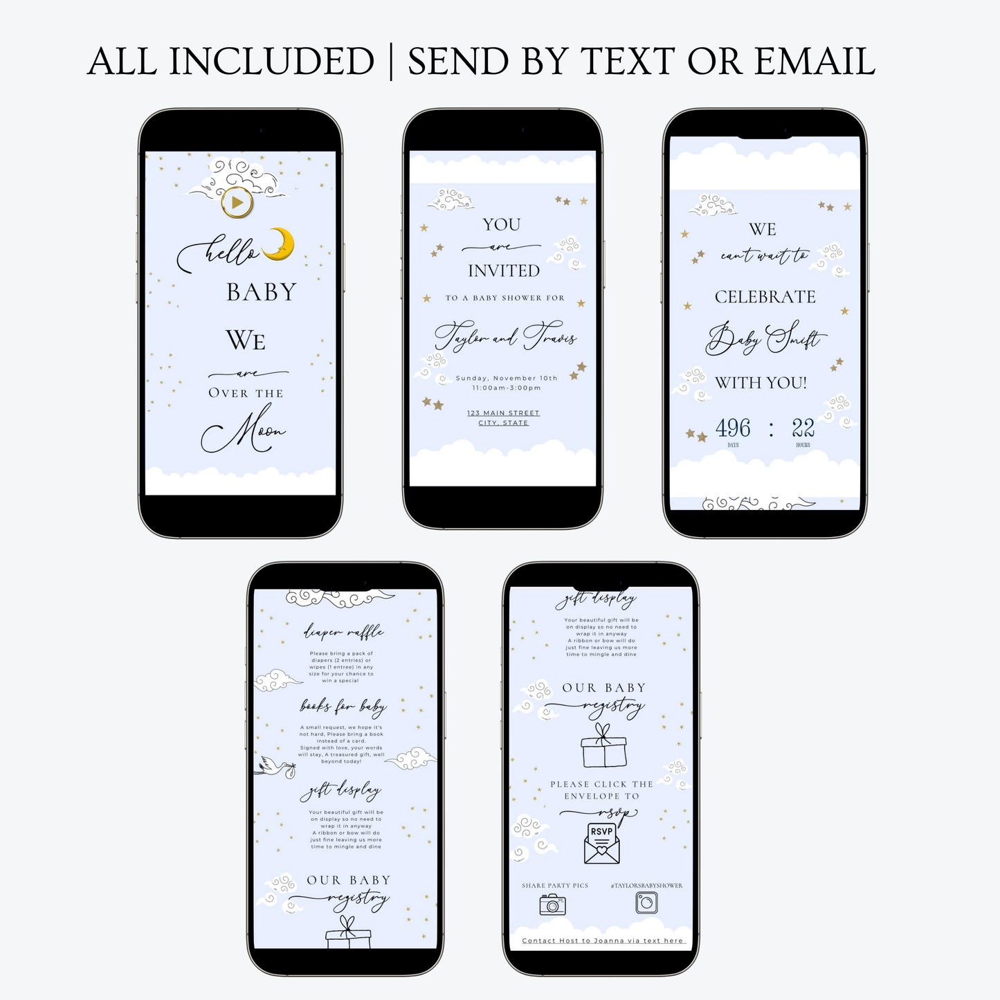 Over the Moon Baby Shower Invitation and Guest Website