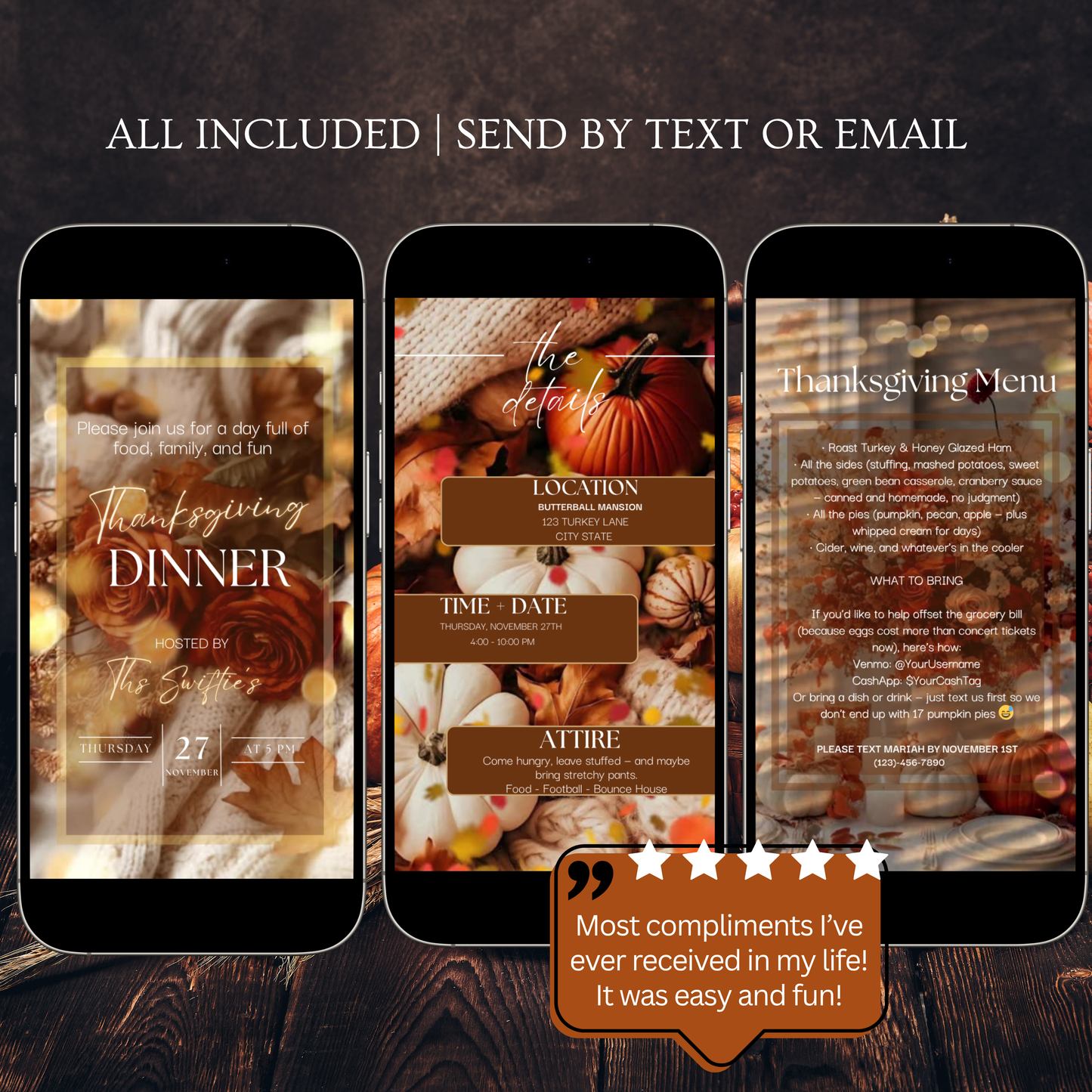 Thanksgiving Video Invitation, Animated Friendsgiving Digital Mobile Evite