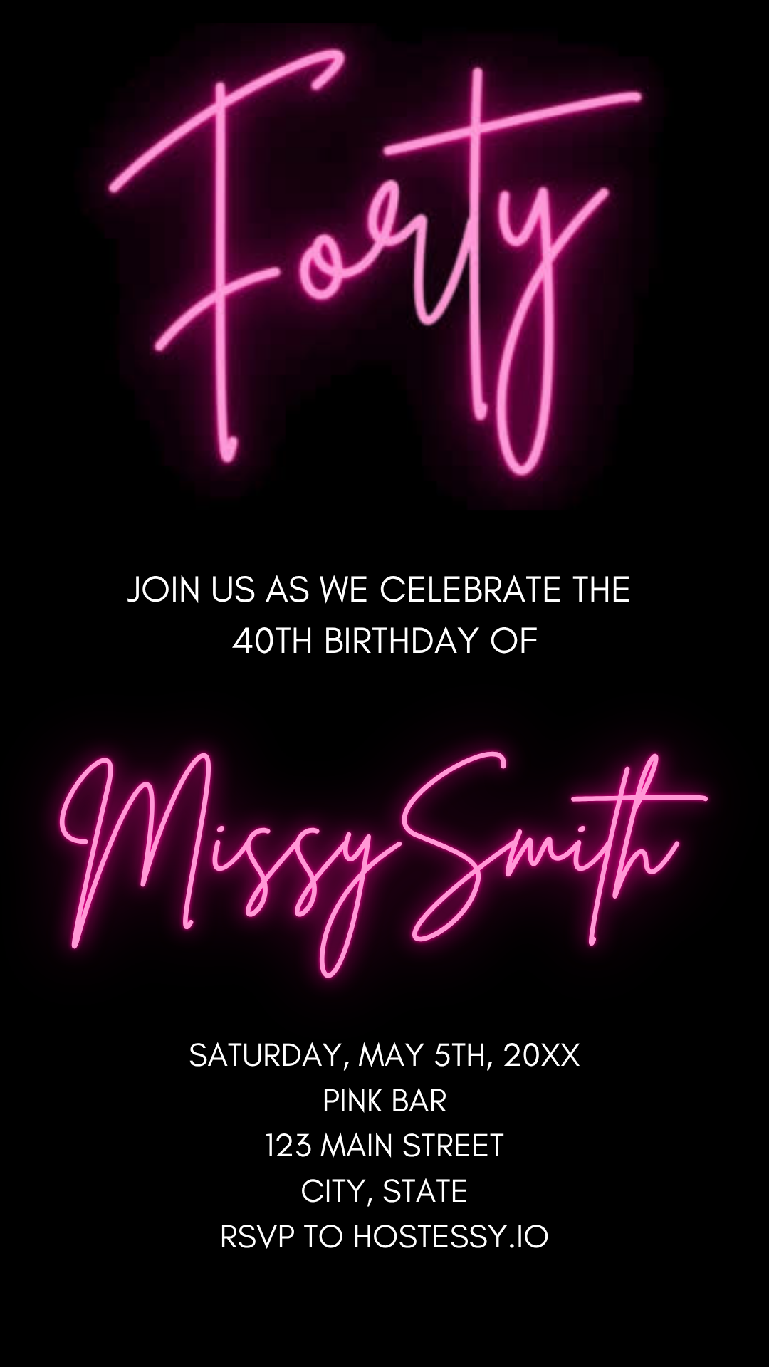 Neon Pink Glow Digital Video Invitation Instant Download