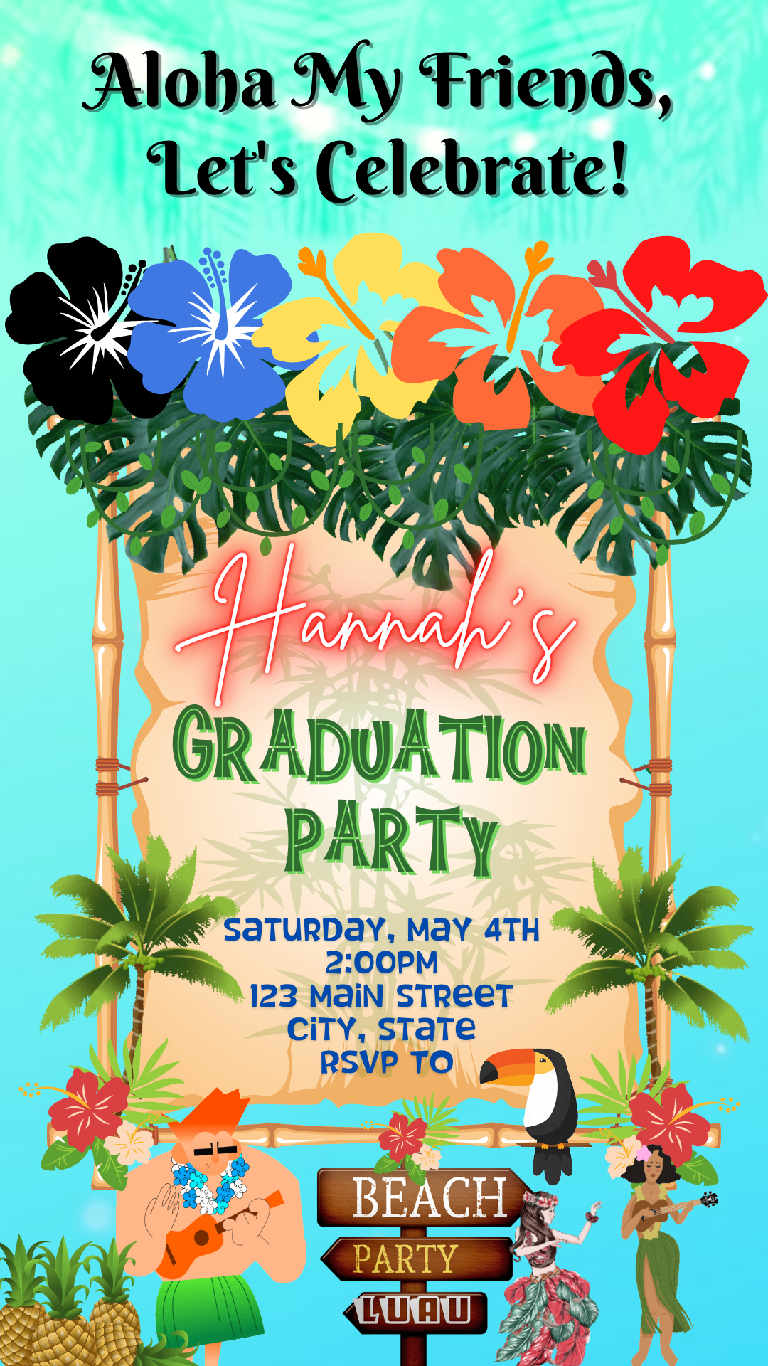 Tropical Luau Digital Video Invitation Instant Download