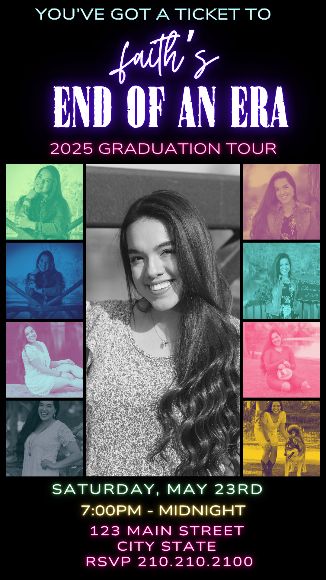 Neon Concert Style Digital Video Invitation Instant Download
