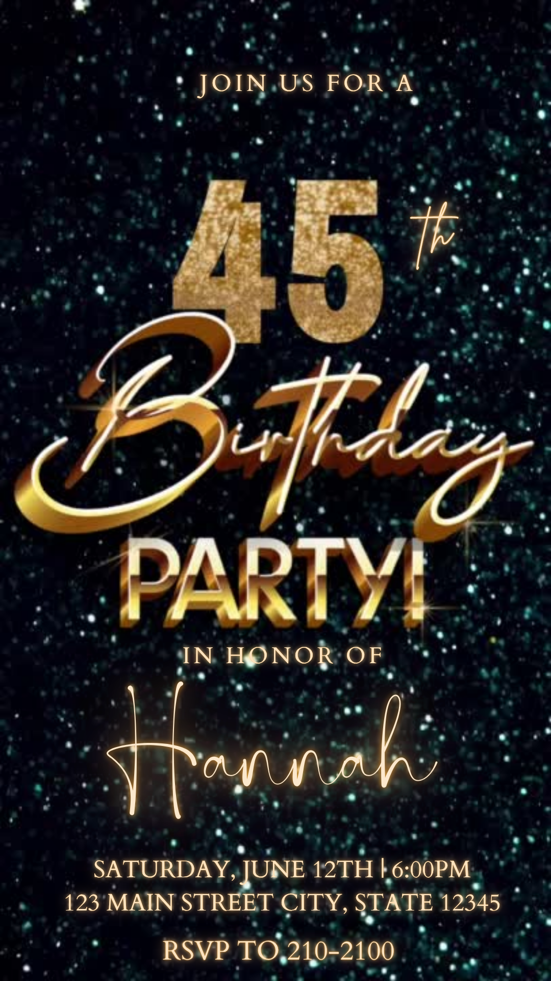 Teal Glam Digital Video Invitation Canva Editable