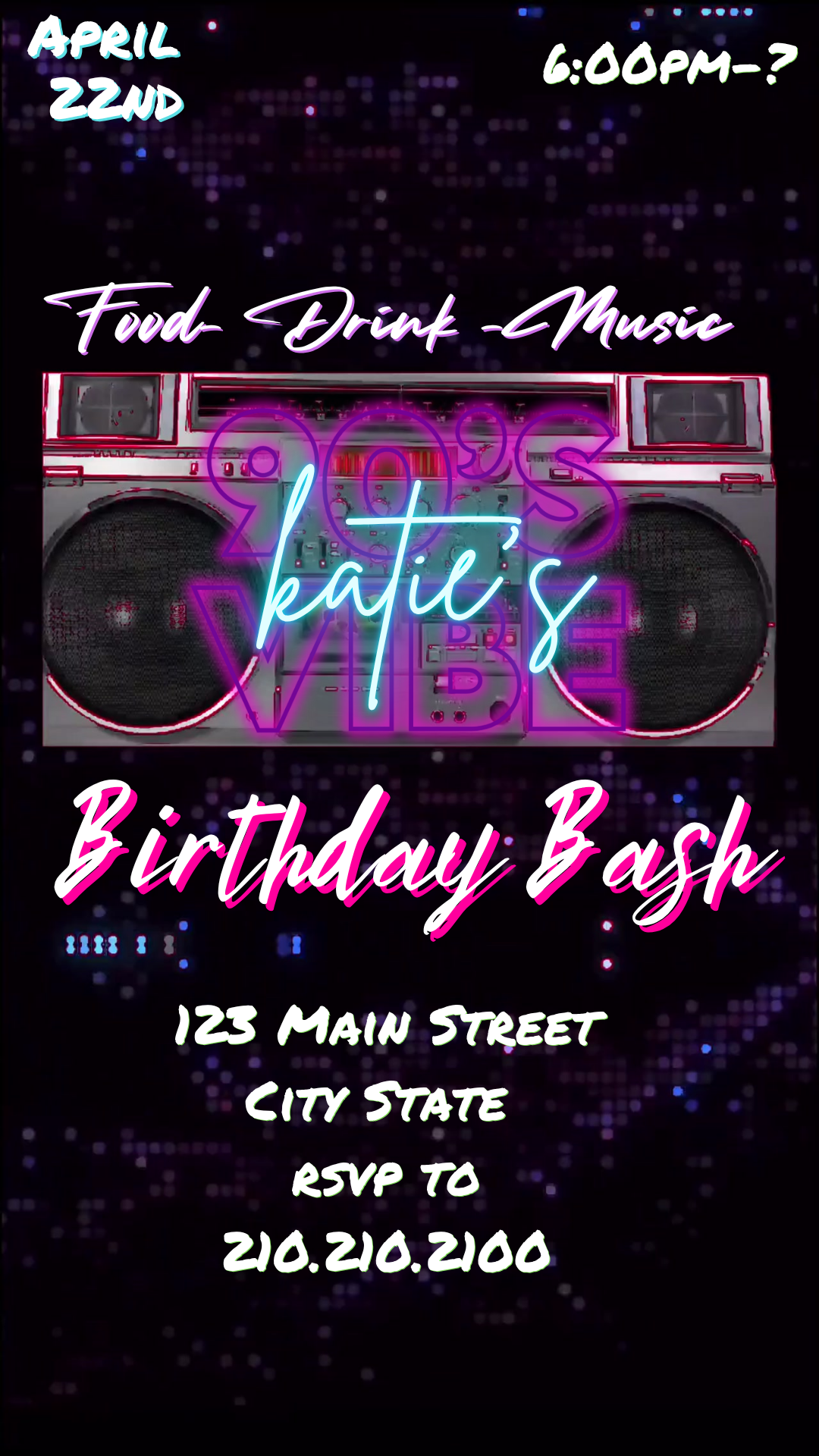 Vintage 90s style video invitation template digital