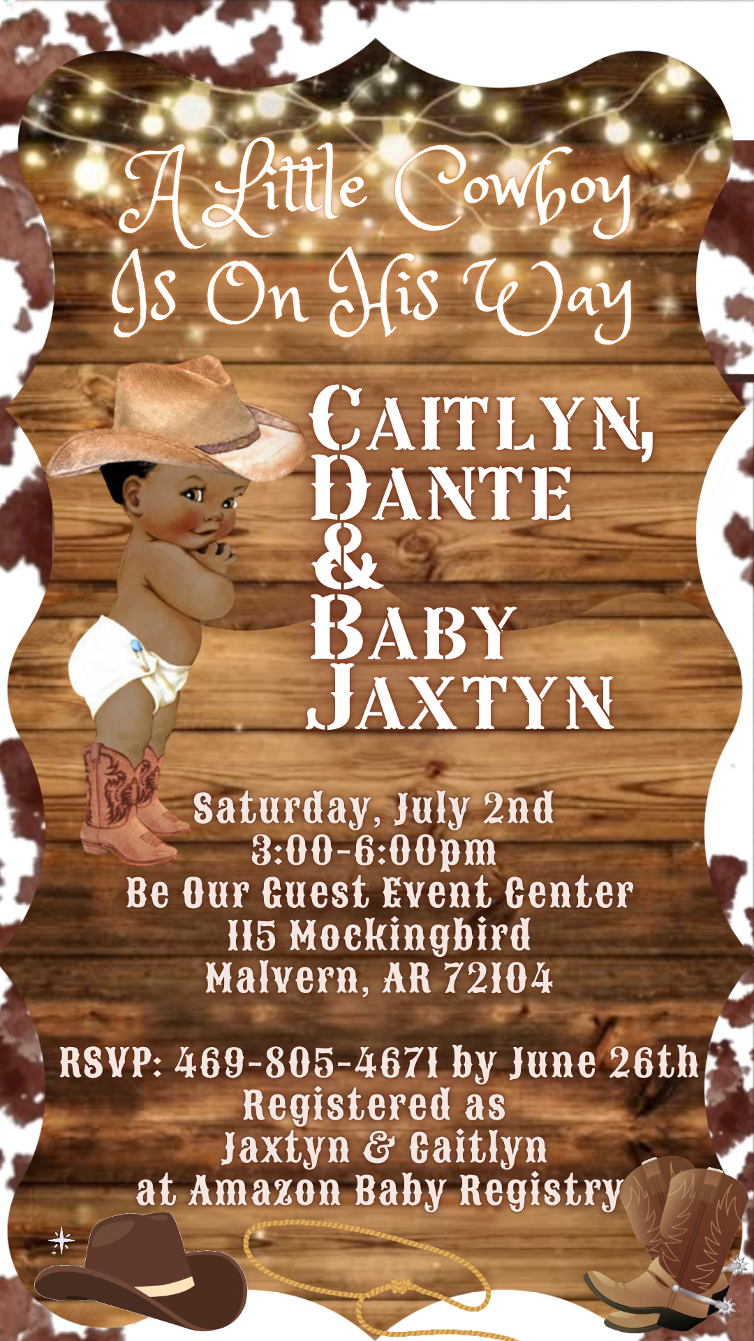 Rustic western baby shower Digital Video Invitation Instant Download
