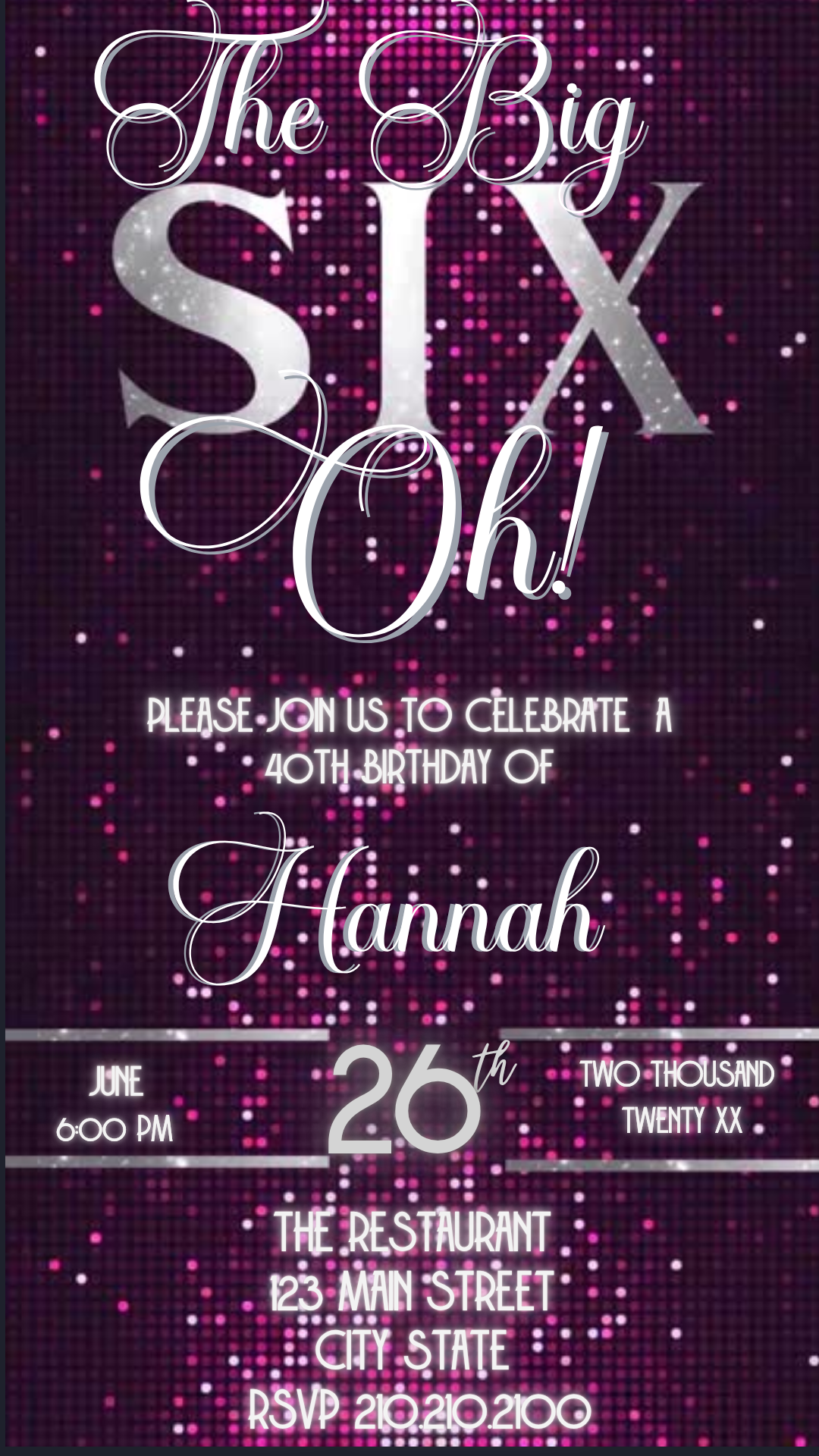 Pink and silver disco Glam Digital Video Invitation Instant Download