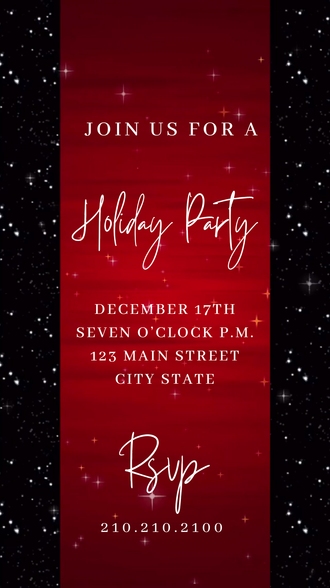 Elegant Red and Black Sparkle Video Invitation Instant Download