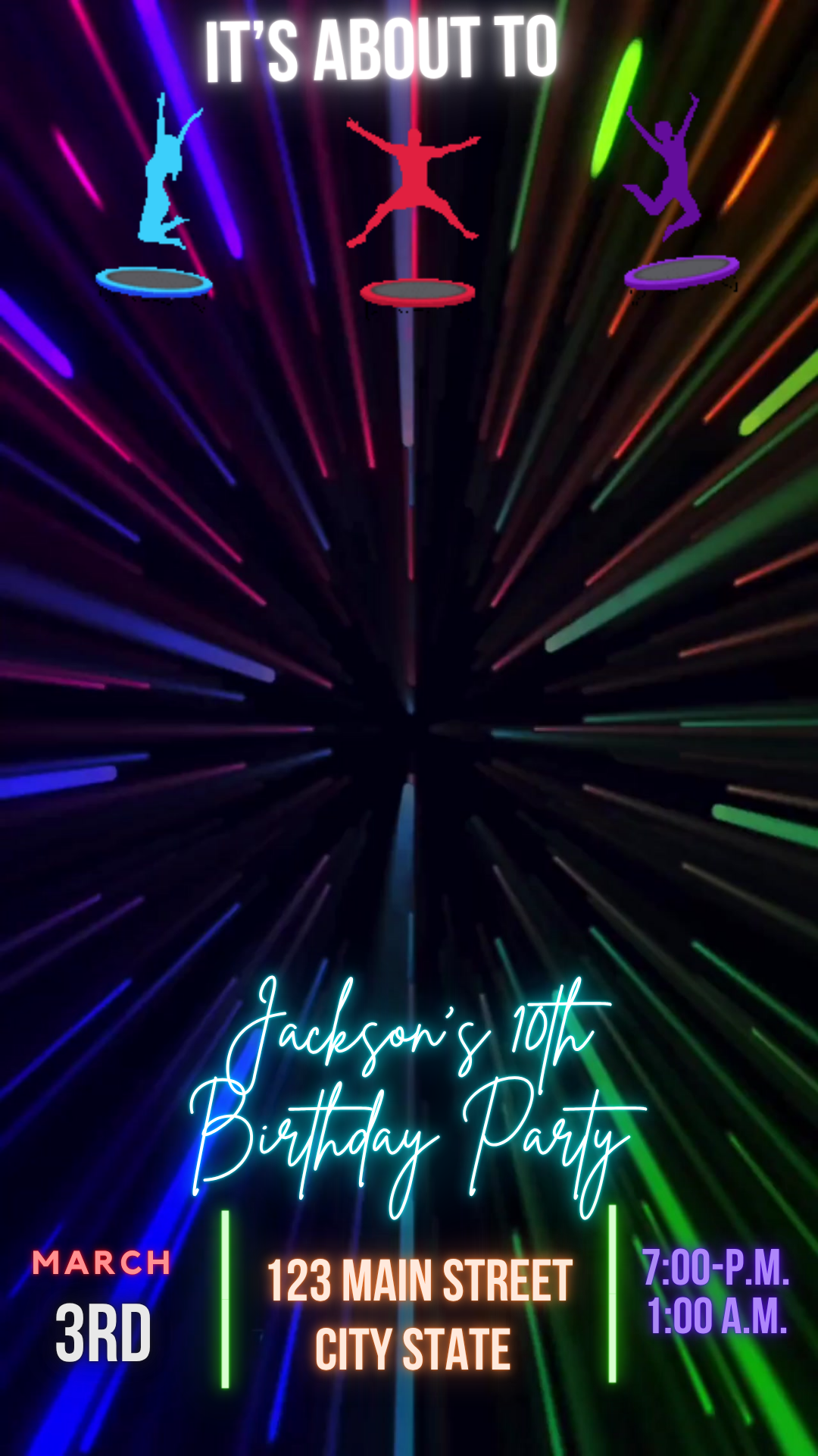 Trampoline Glow Theme Video Invitation Instant Download