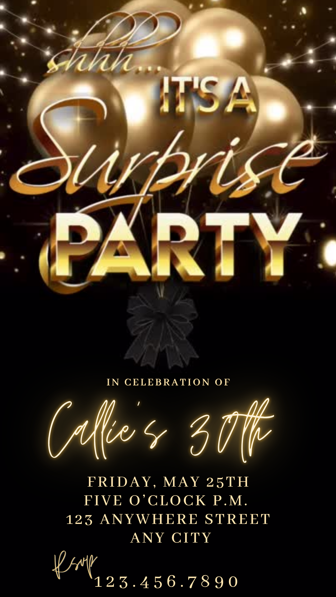 Surprise Gold Balloons Video Invitation Social Media Invite