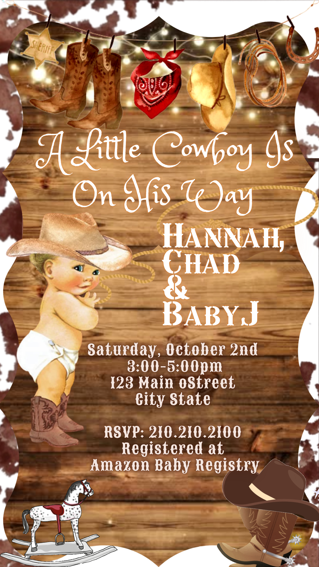 Rustic Western Cowboy Video Invitation Canva Editable