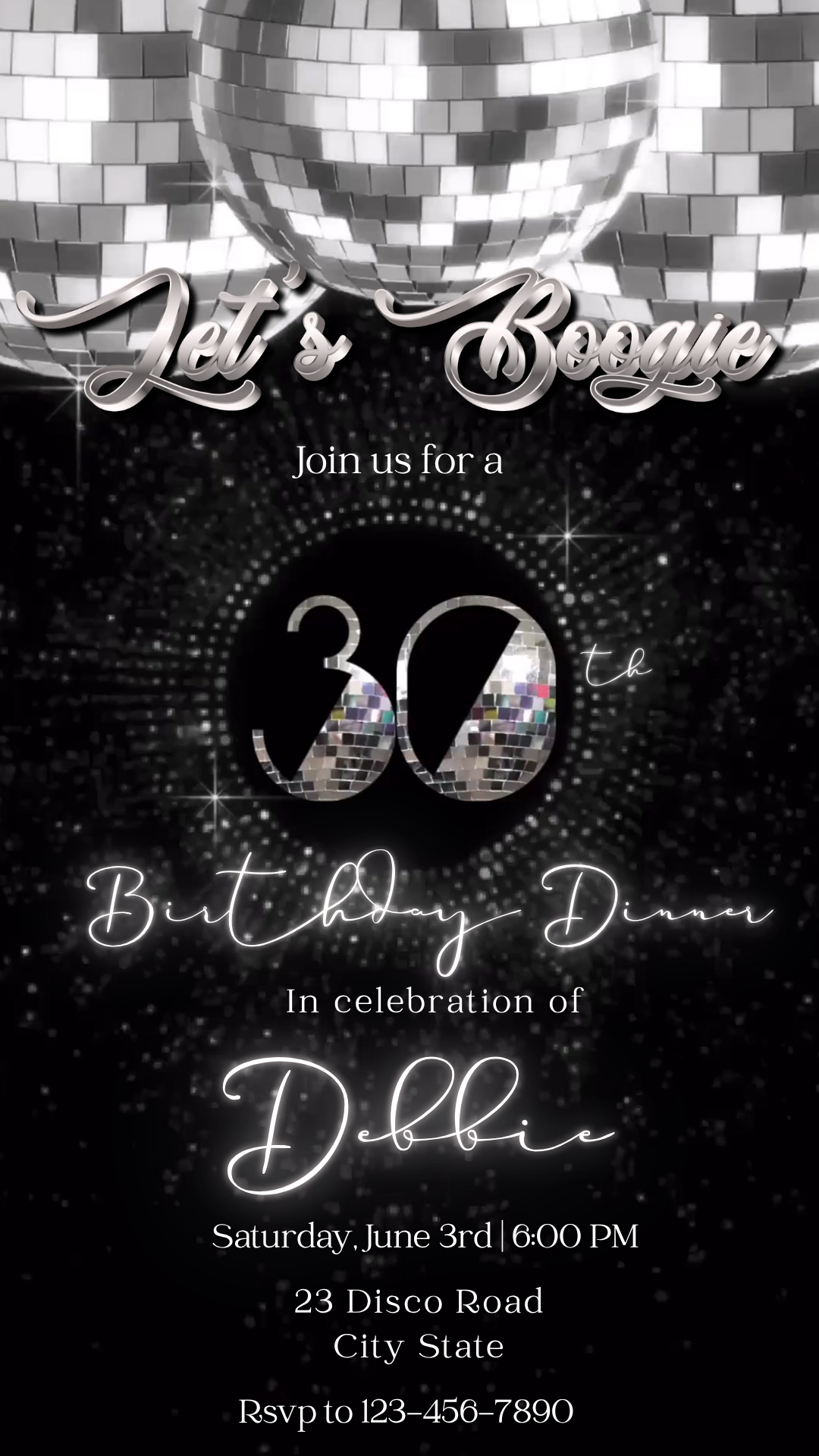 Silver Disco Glam Video Invitation Instant Download