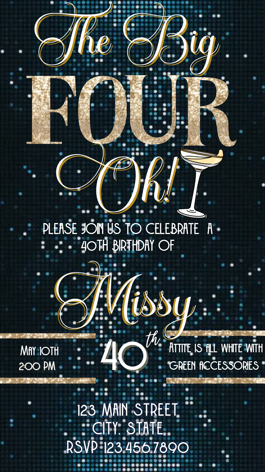 Blue and Gold Glam Video Invitation Instant Download