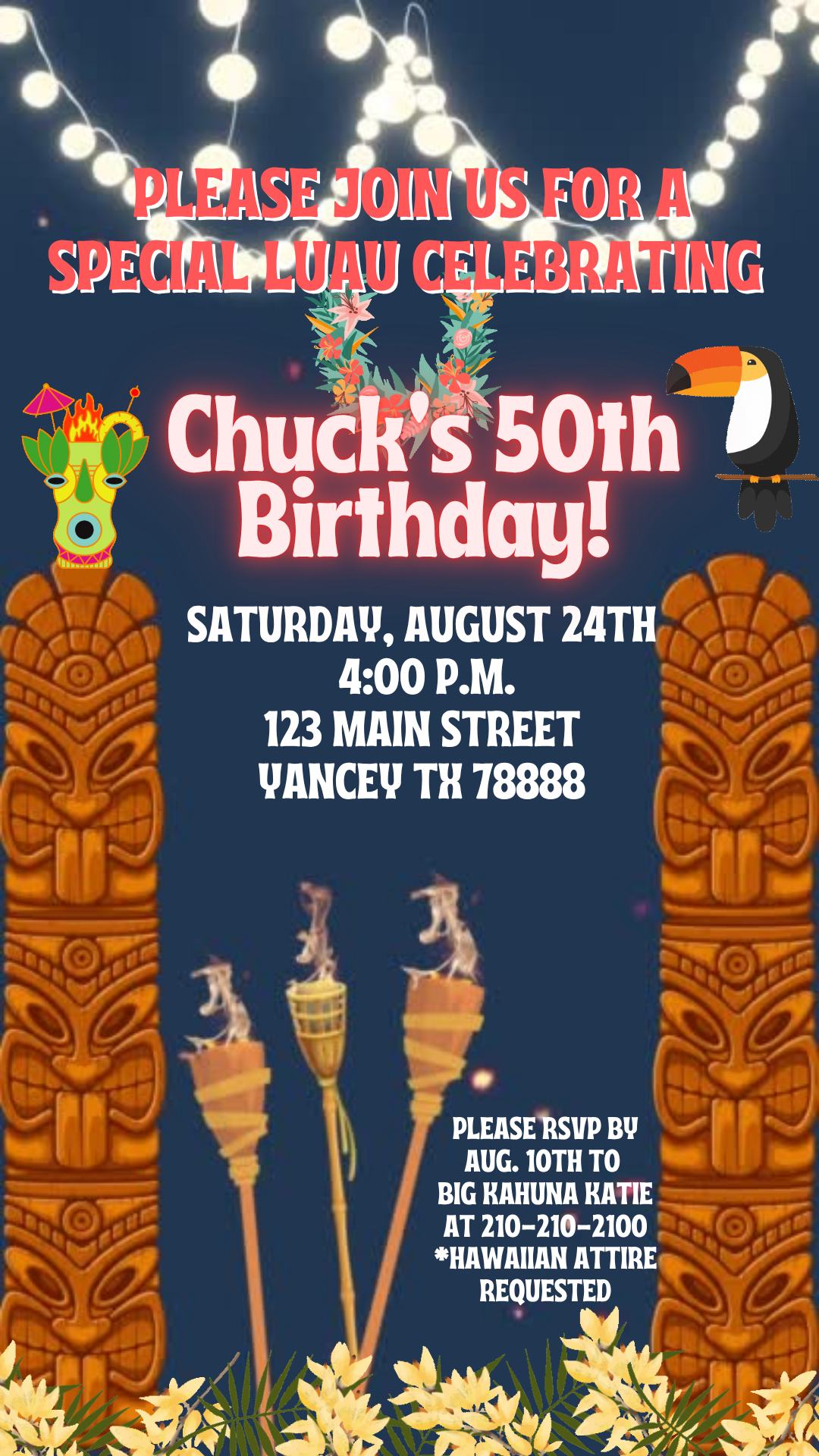 Tropical Luau Theme Video Invitation Instant Download