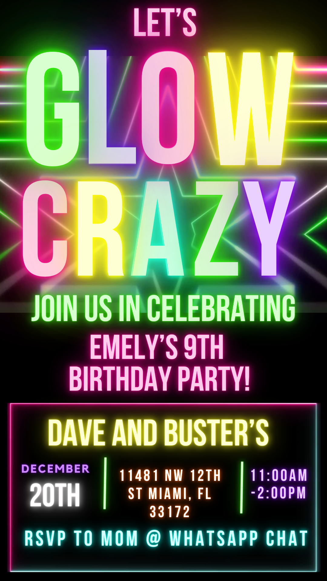 Neon Glow Party Video Invitation Download