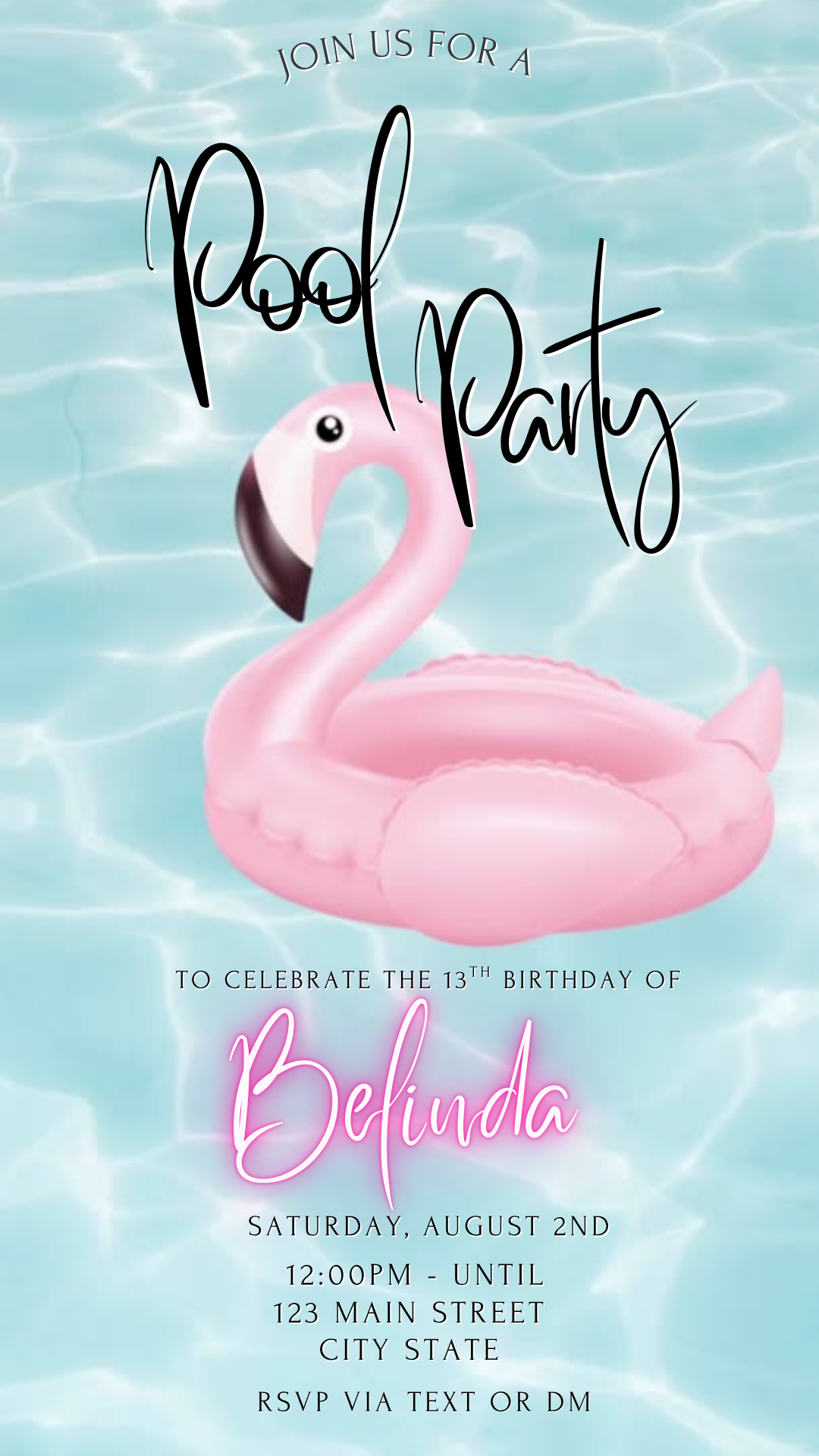 Pink Flamingo Pool Video Invitation Instant Download