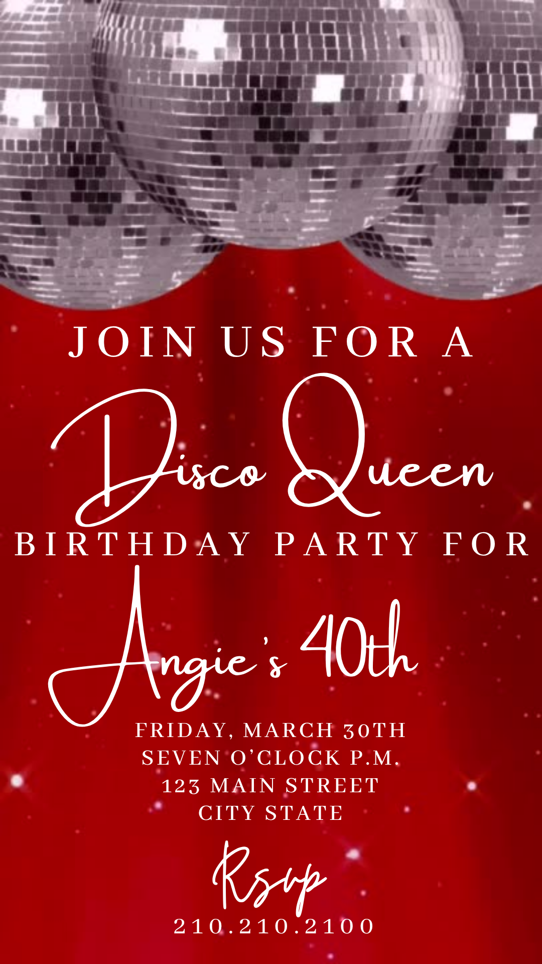 Sparkling Red Disco Ball Video Invitation Instant Download