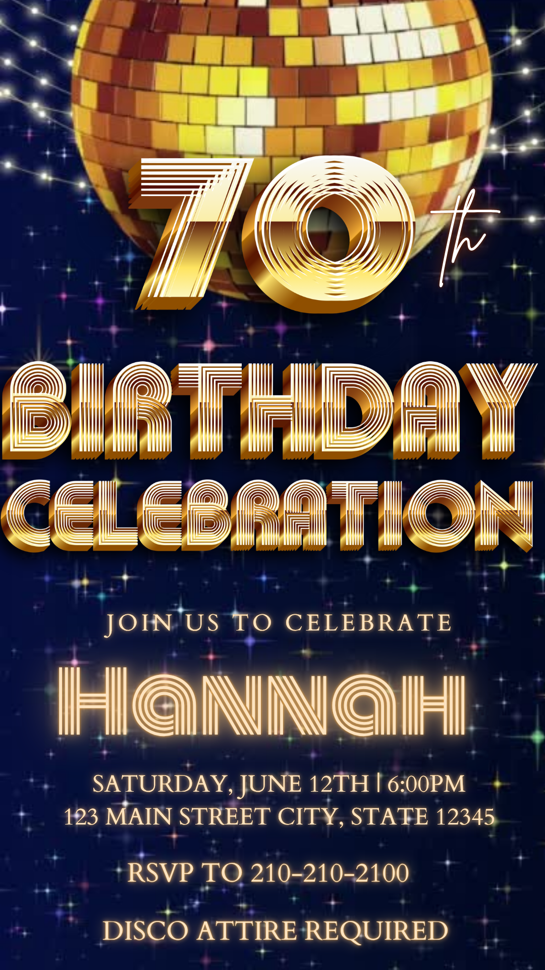 70s Glam Dance Video Invitation Instant Download