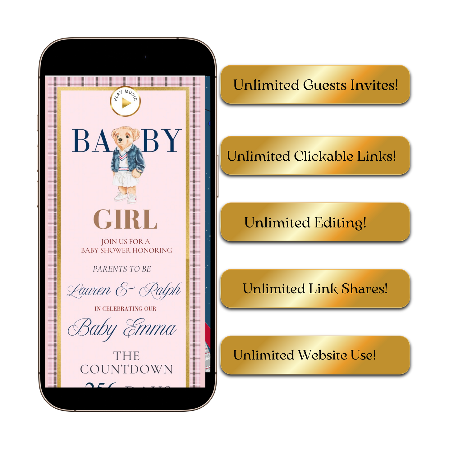 Pink Polo Ralph Lauren Baby Shower Invitation Website | Animated Classic Polo Girl Baby Shower Invite with Rsvp tracking