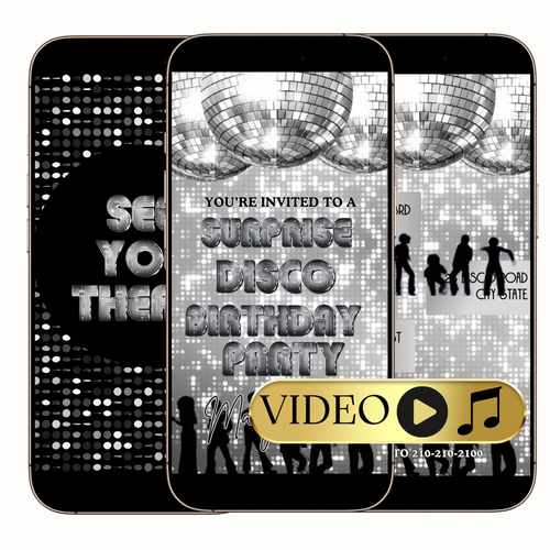 Editable Silver Disco Birthday Party Video Invitation