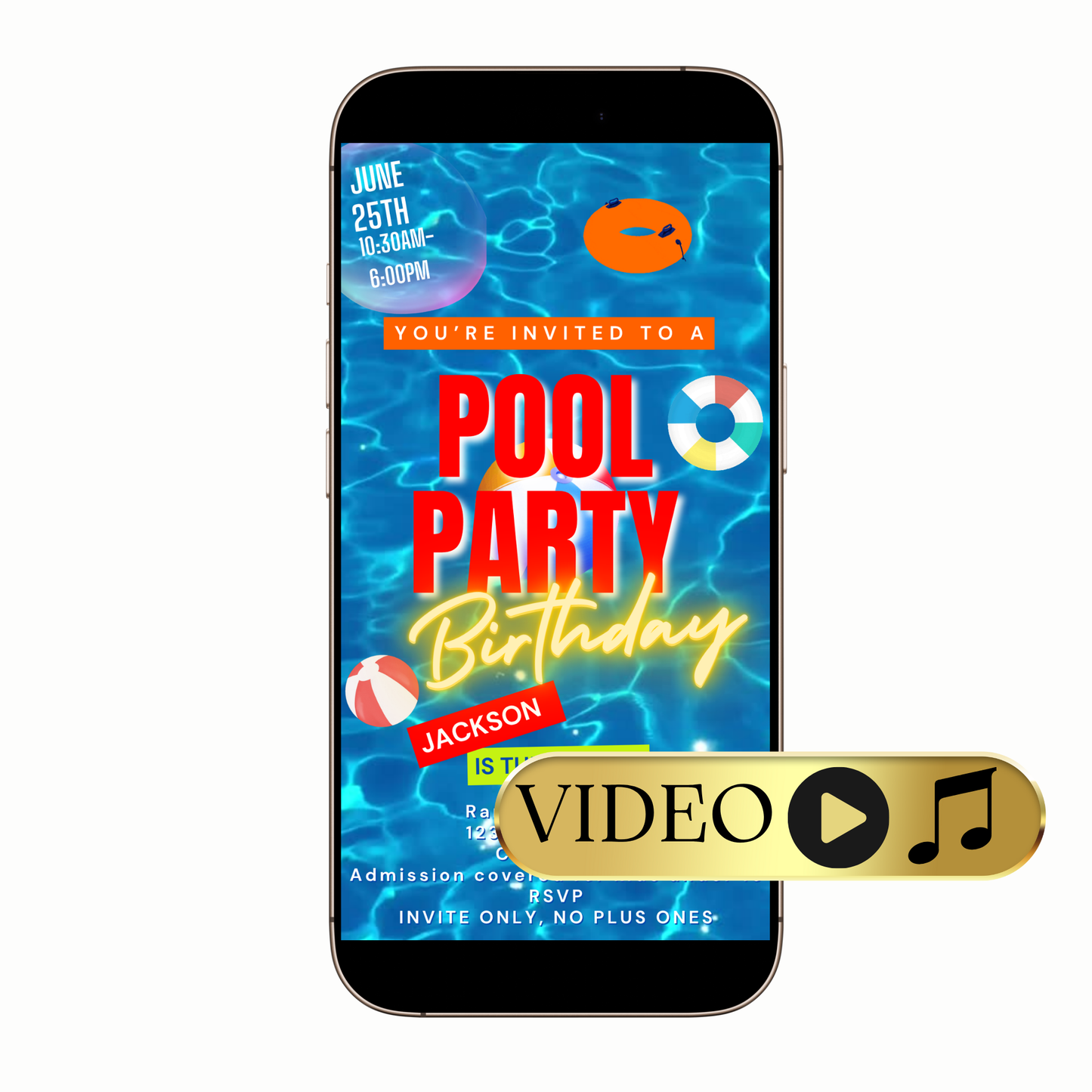Editable Summer Pool Party Video Invitation Template