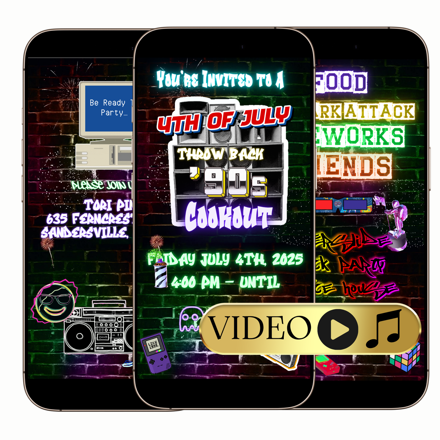 Editable 4th of July 90s Throwback Cookout Video Invitation – Retro BBQ Party Evite Template