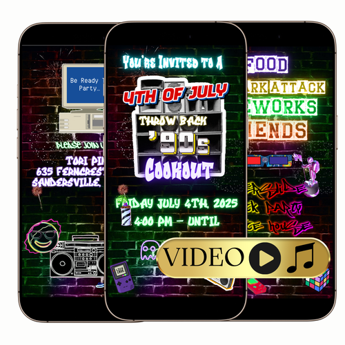 Editable 4th of July 90s Throwback Cookout Video Invitation – Retro BBQ Party Evite Template