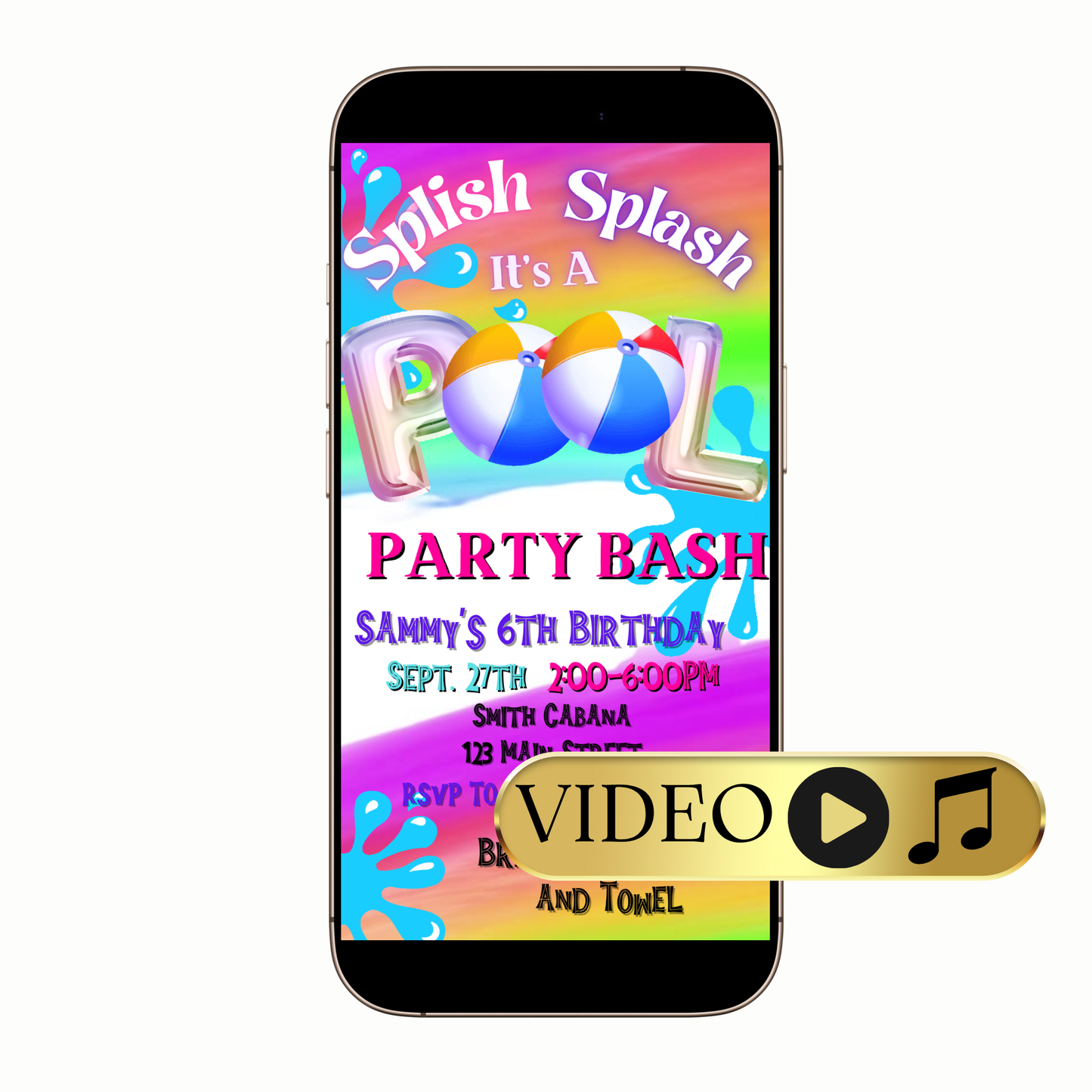 Summer Pool Party Bash Video Invitation for Mobile Sharing