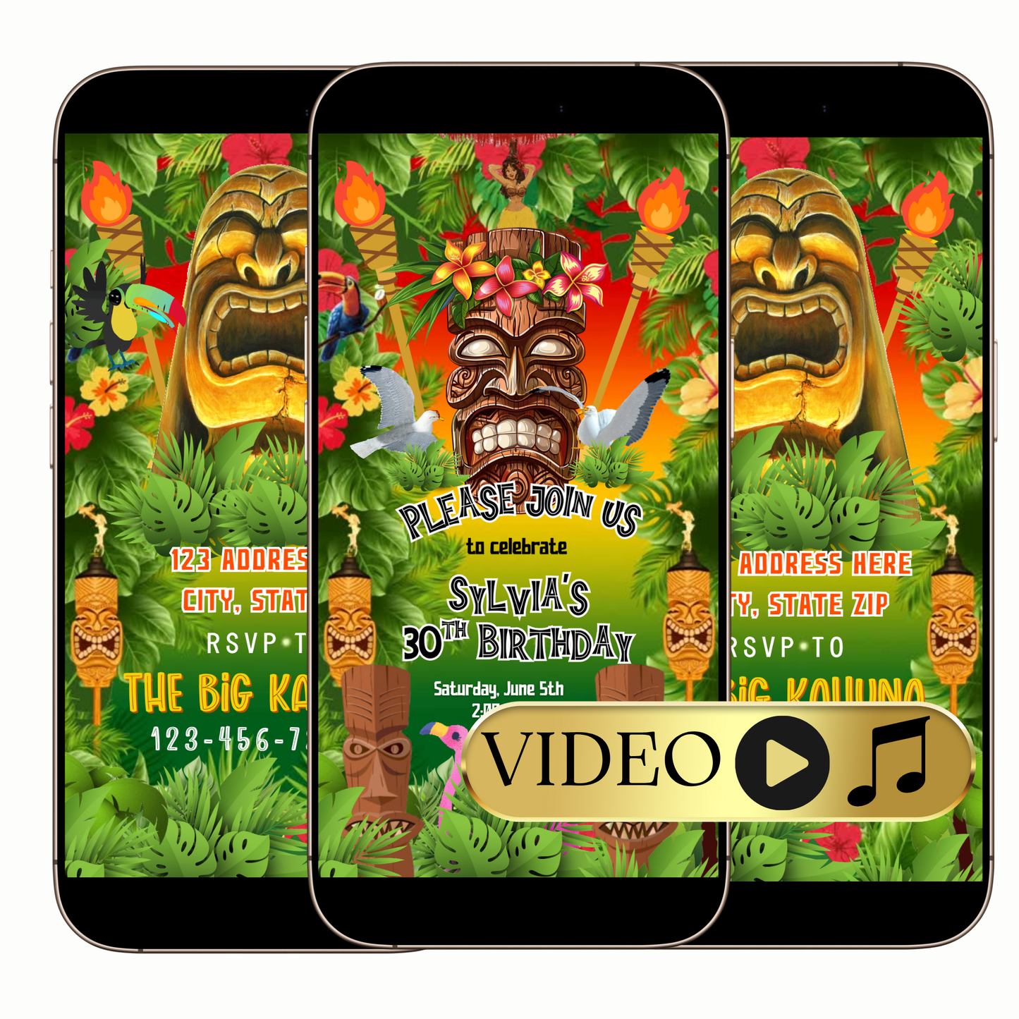 Editable Hawaiian Luau Birthday Video Invitation