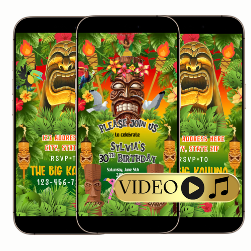 Editable Hawaiian Luau Birthday Video Invitation