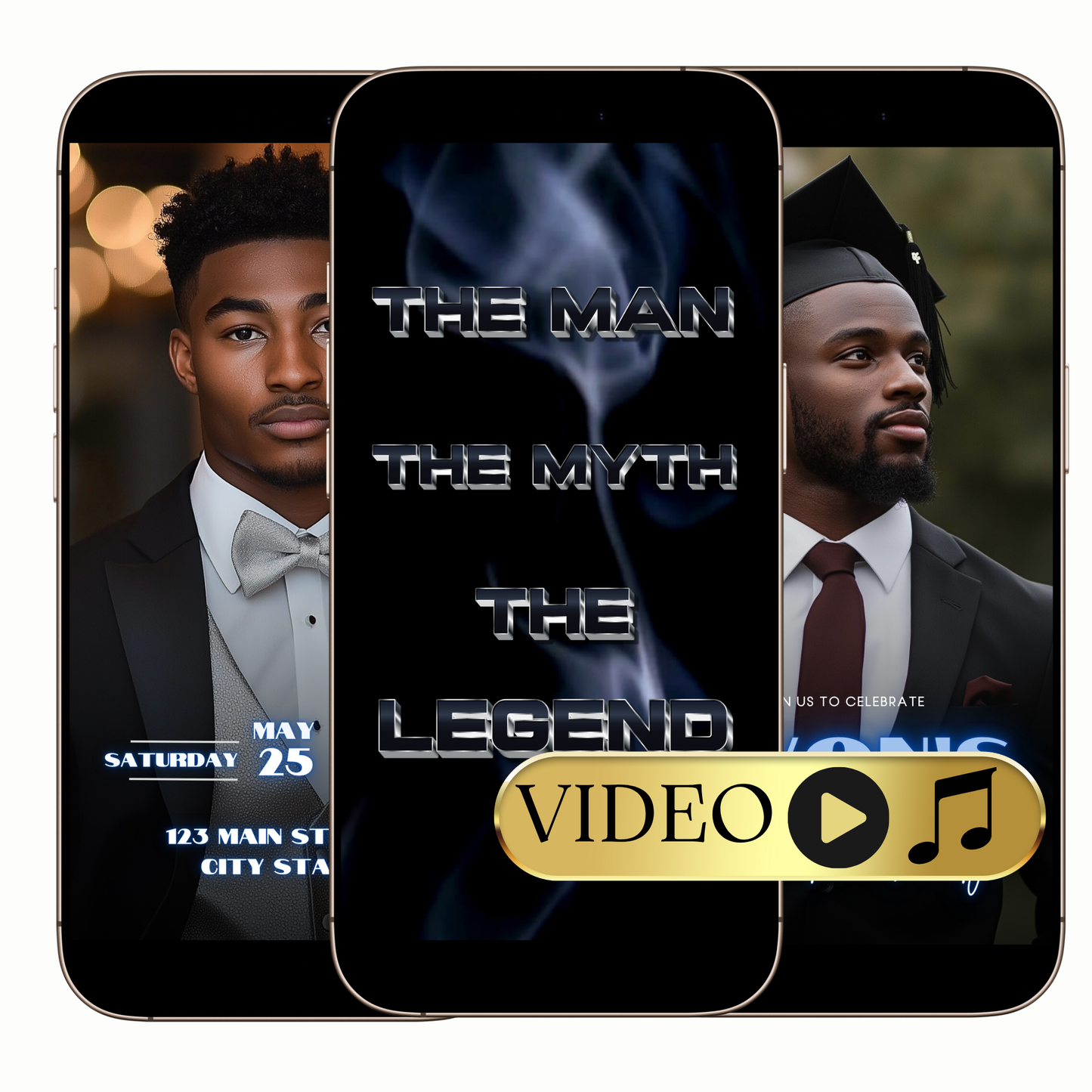Editable The Man The Myth The Legend Birthday or Graduation Video Invitation Template