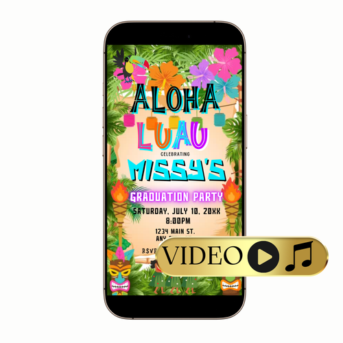Editable Aloha Luau Graduation Party Video Invitation
