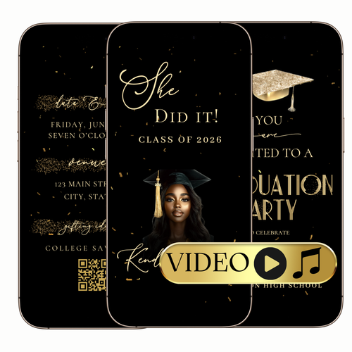 Editable 2026 Graduation Video Invitation – Black and Gold Animated Template with Music Template