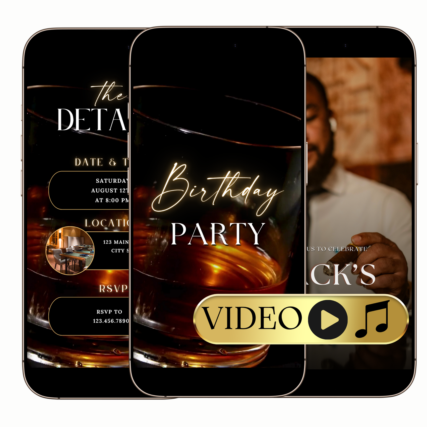 Editable Sophisticated Mens Birthday Video Invitation