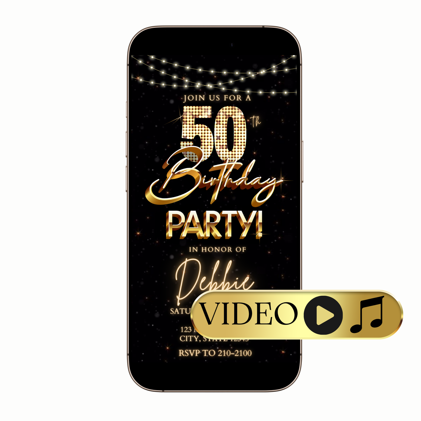 Editable Golden Glam Digital Video Invitation Template