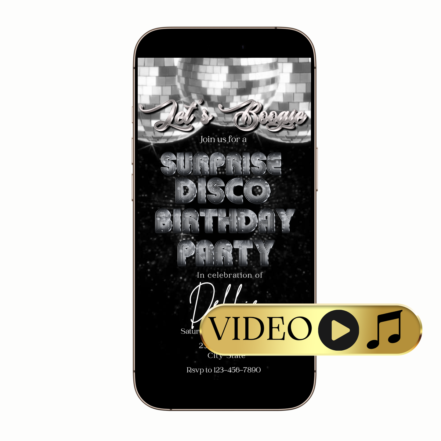 Digital Retro Silver Disco Video Invitation MP4 Invite