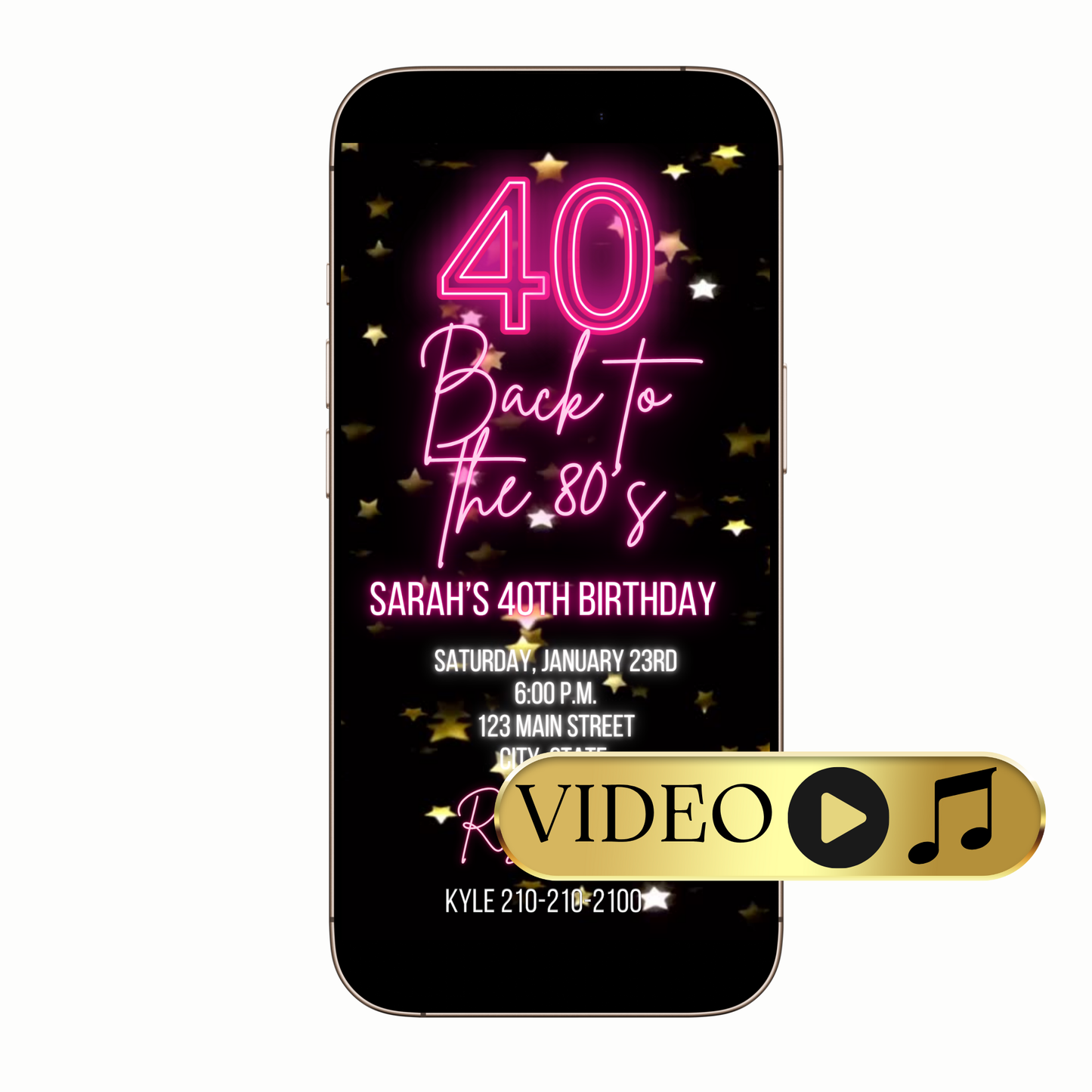 Hand holding phone with animated falling stars invite playing