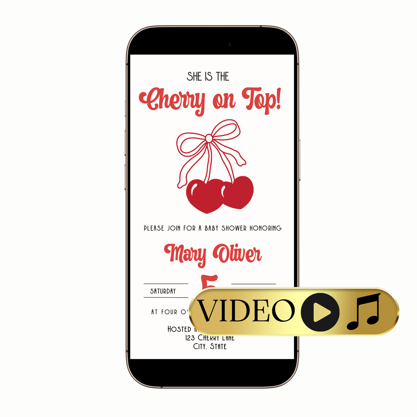 Instagram feed preview of Baby Cherry on Top video invitation