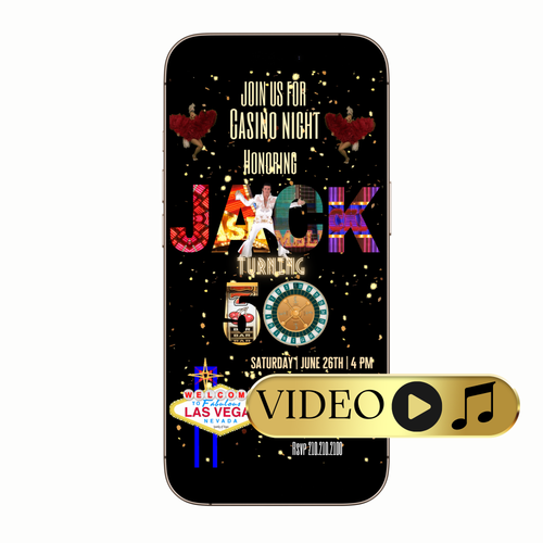 Editable Las Vegas Casino Night Video Invitation Template with cards, casino, chips