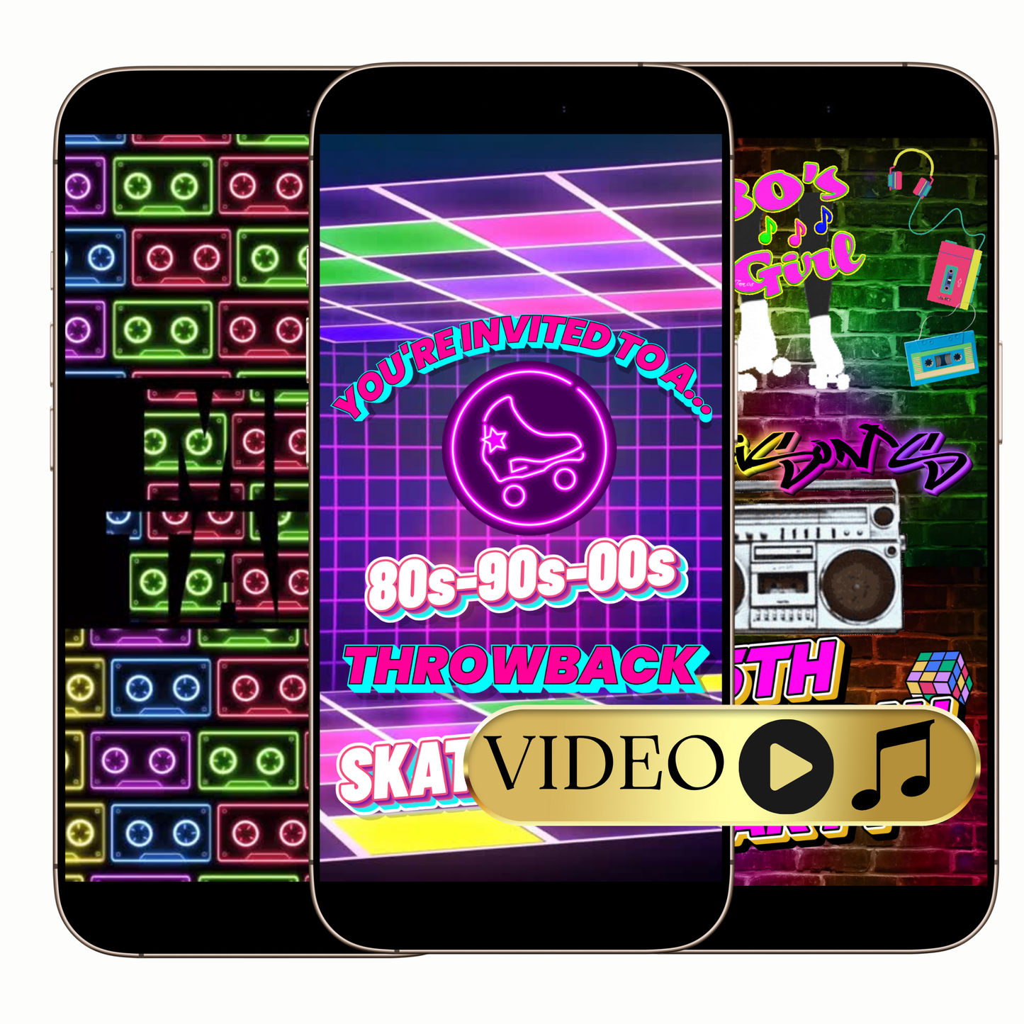 Editable 80s 90s 2000s Throwback Roller Skating Video Invitation