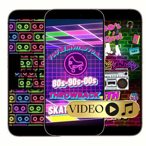 Editable 80s 90s 2000s Throwback Roller Skating Video Invitation