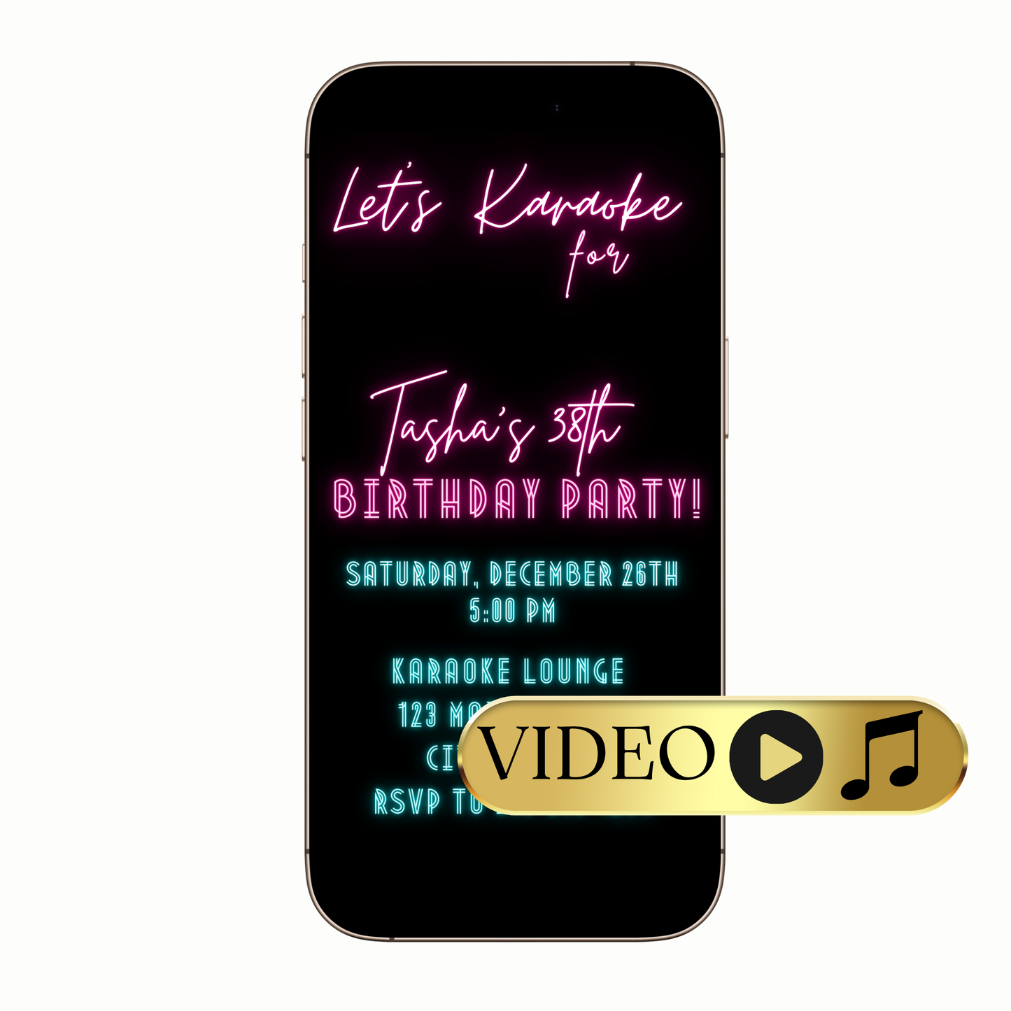 Editable Neon Karaoke Lights Video Invitation Template