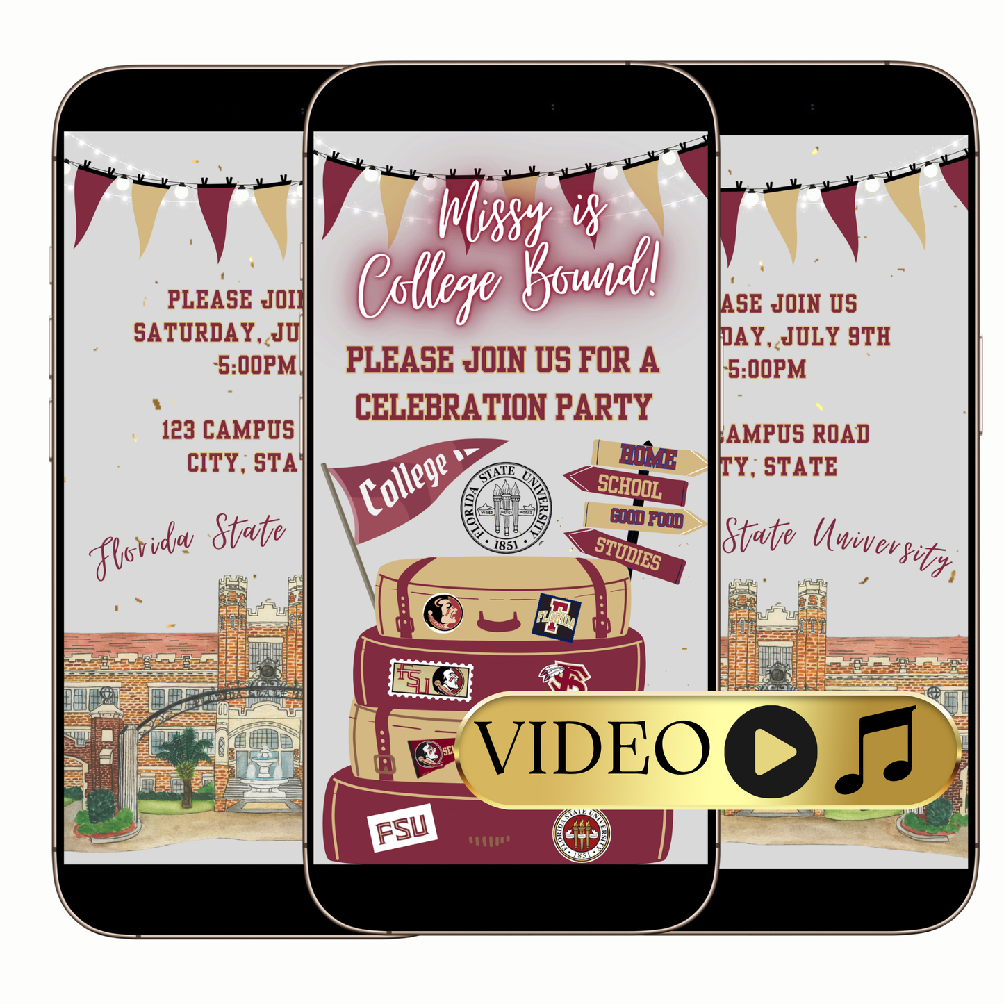Editable Florida State University Graduation Sendoff Video Invite Template