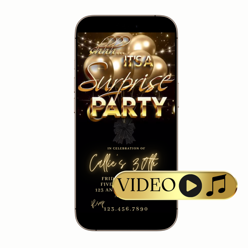 Surprise Gold Balloons Video Invitation for Mobile Sharing