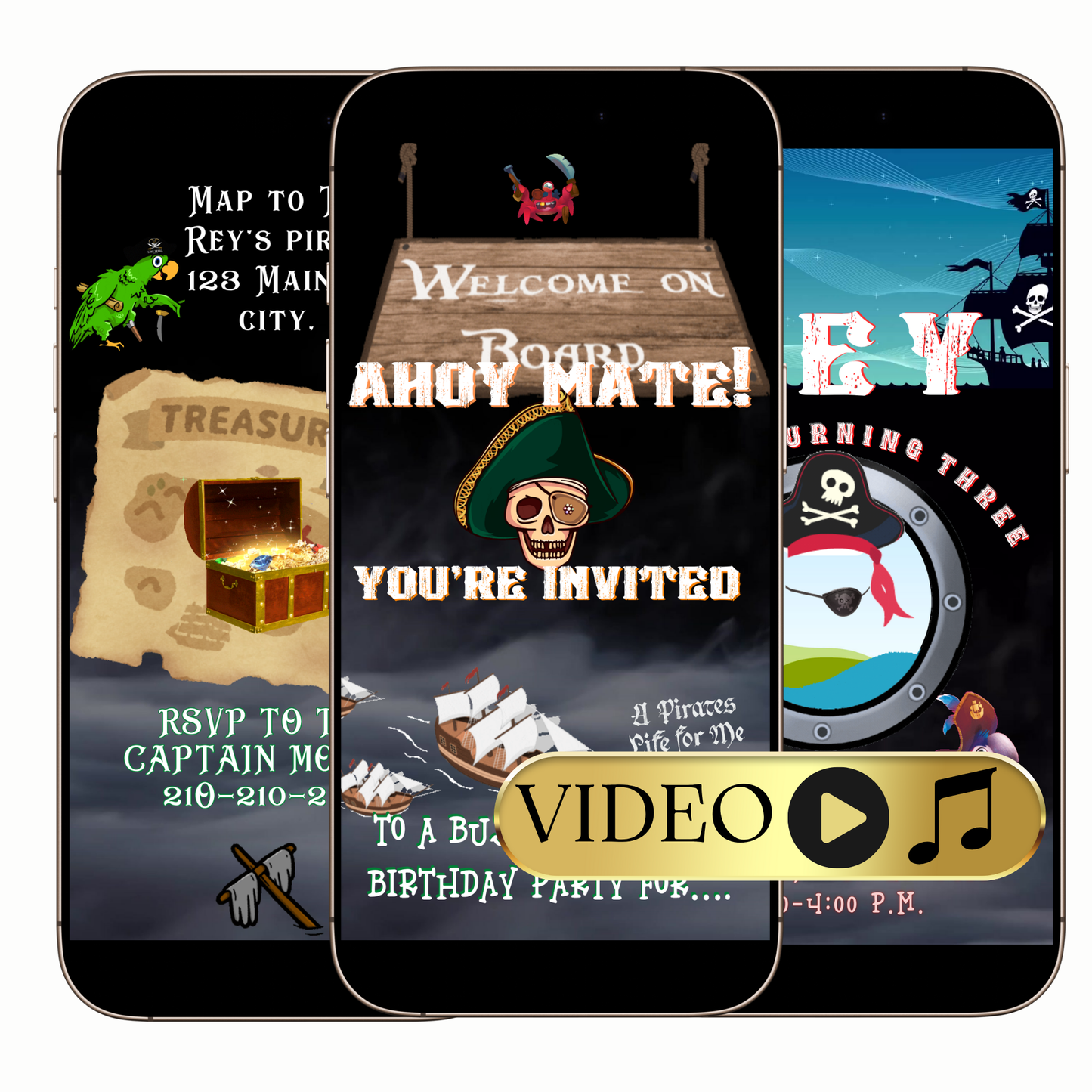 Editable Ahoy Matey Pirate Birthday Video Invitation