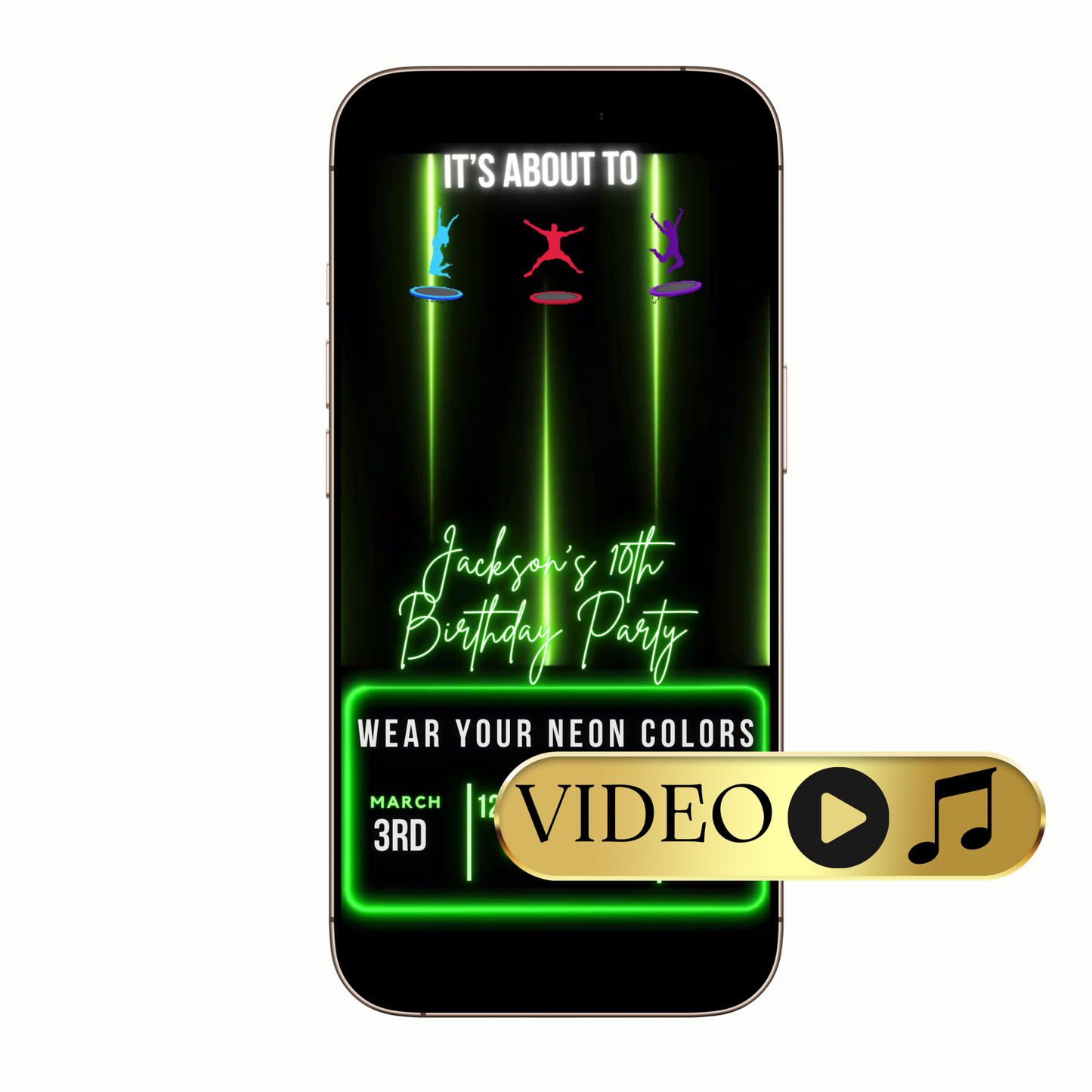 Neon Jump MP4 digital invitation with bold neon colors