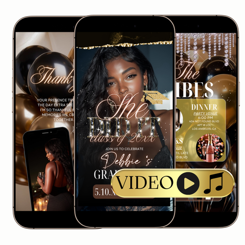 Black and Gold Graduation Video Invite for Mobile Sharing