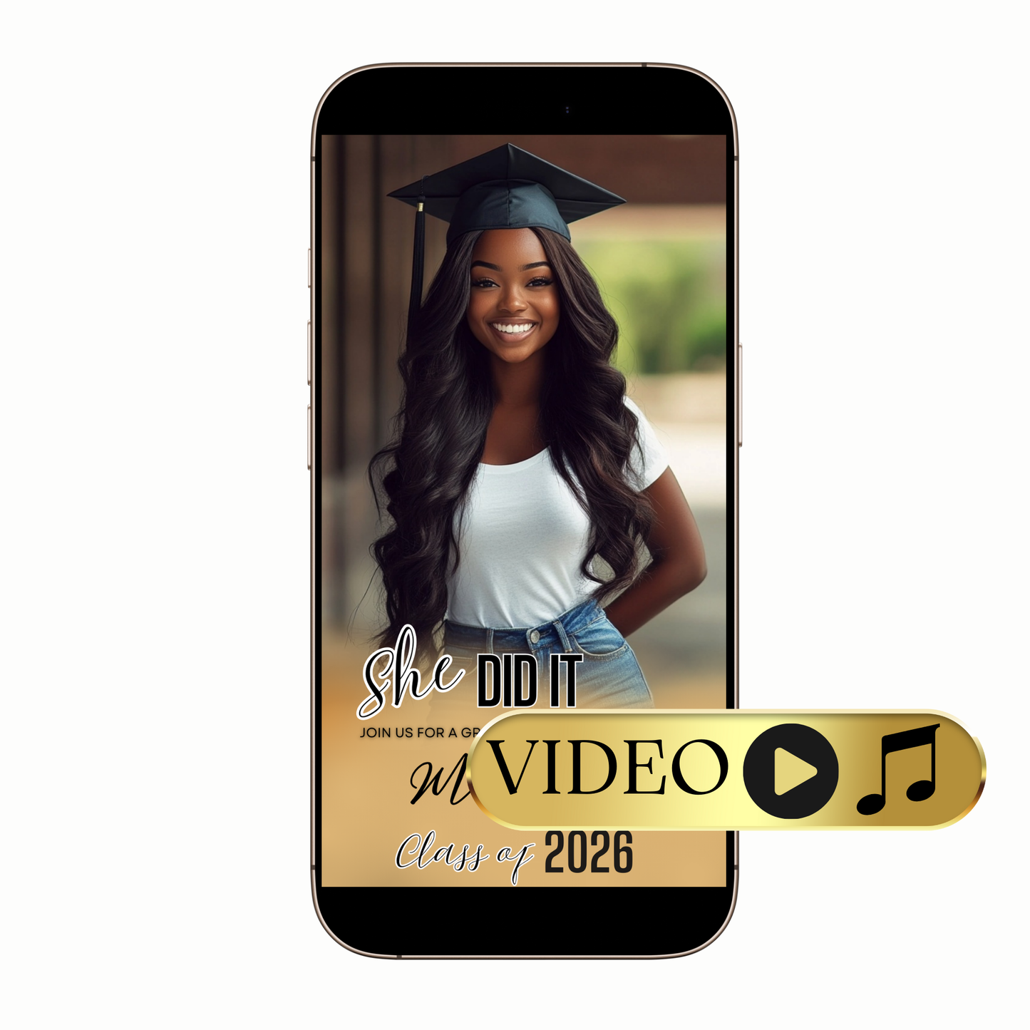 Animated LT Grad Gold party video invitation in MP4 format