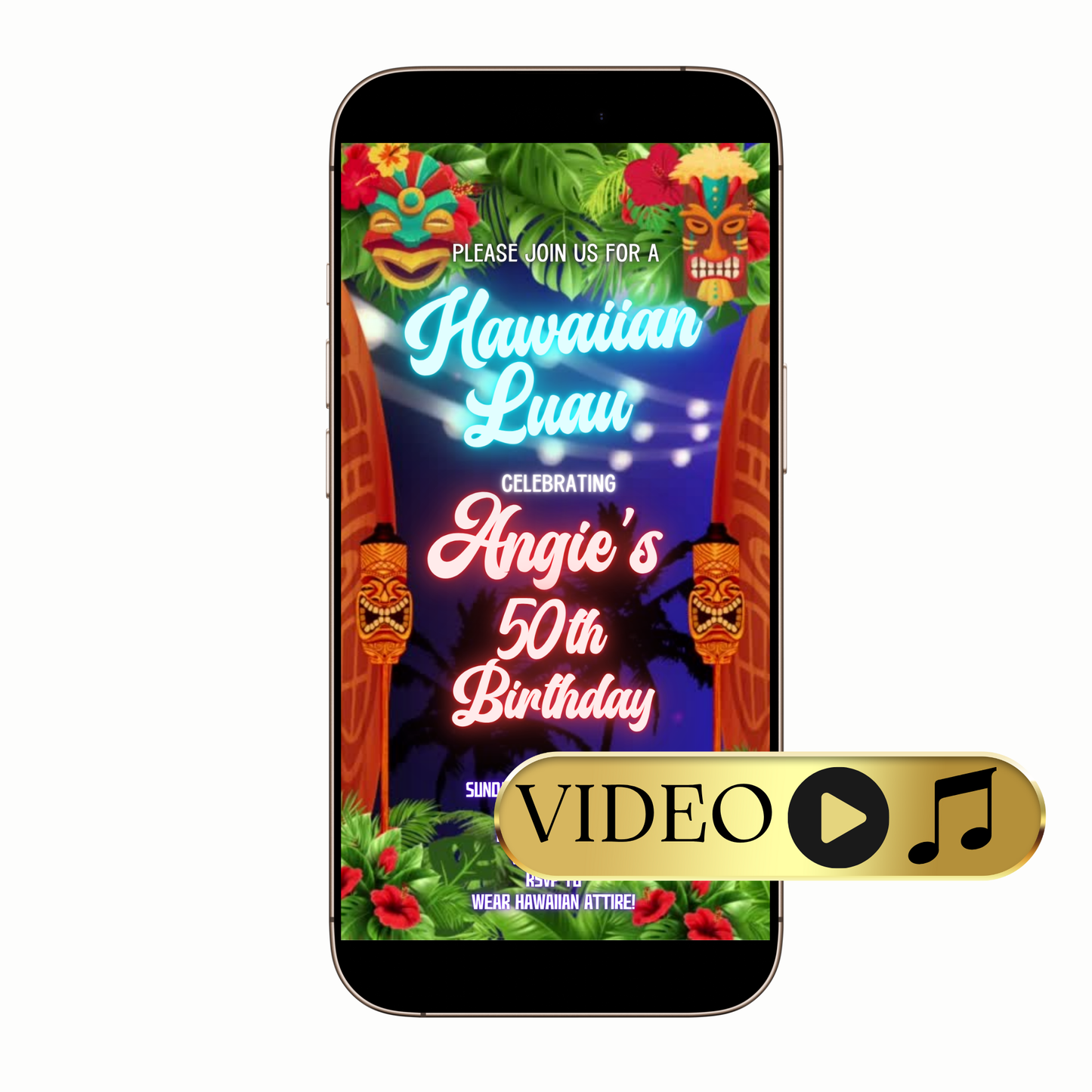 Editable Sunset Tiki Luau Video Invitation Template