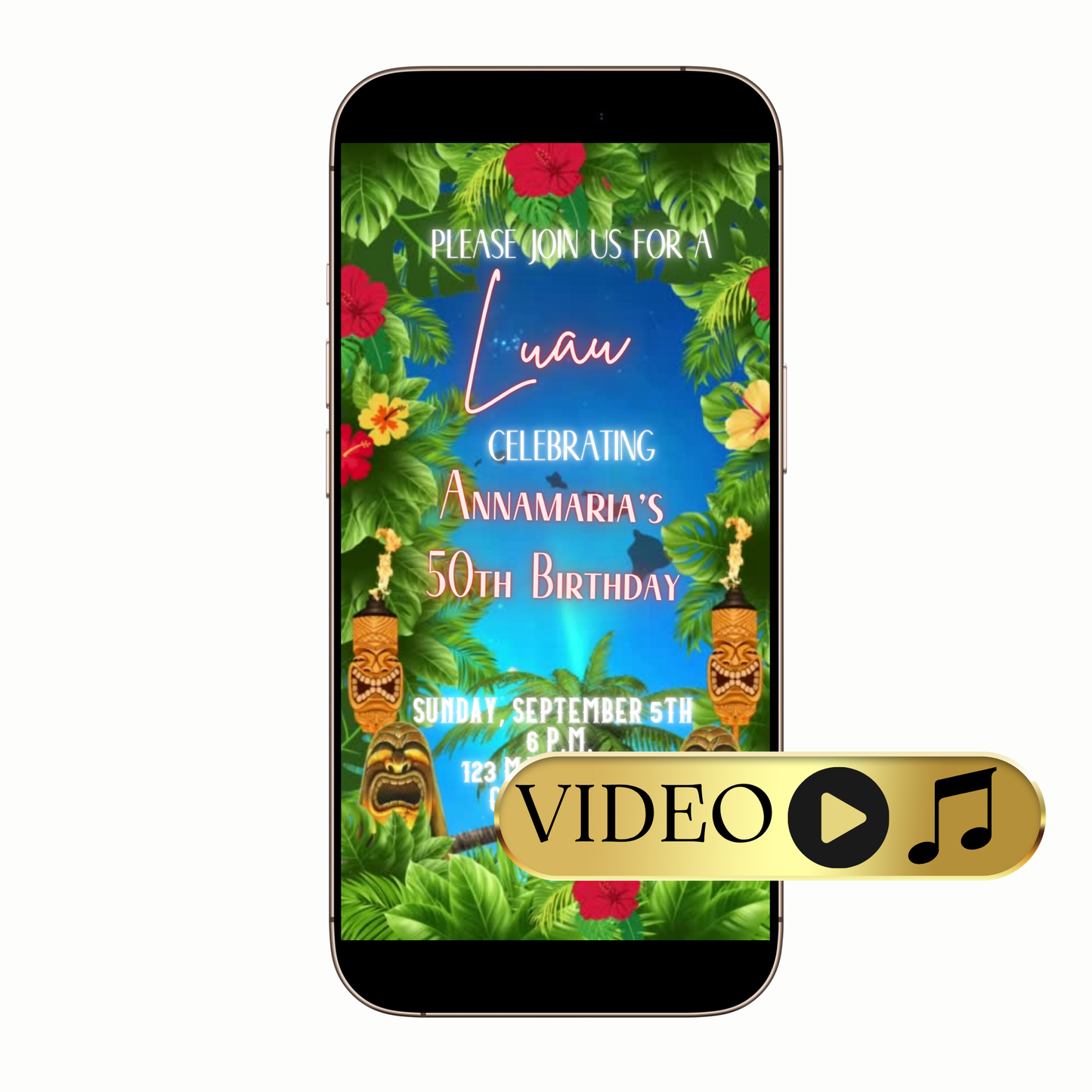 Editable Tropical Garden Luau Video Invitation Template