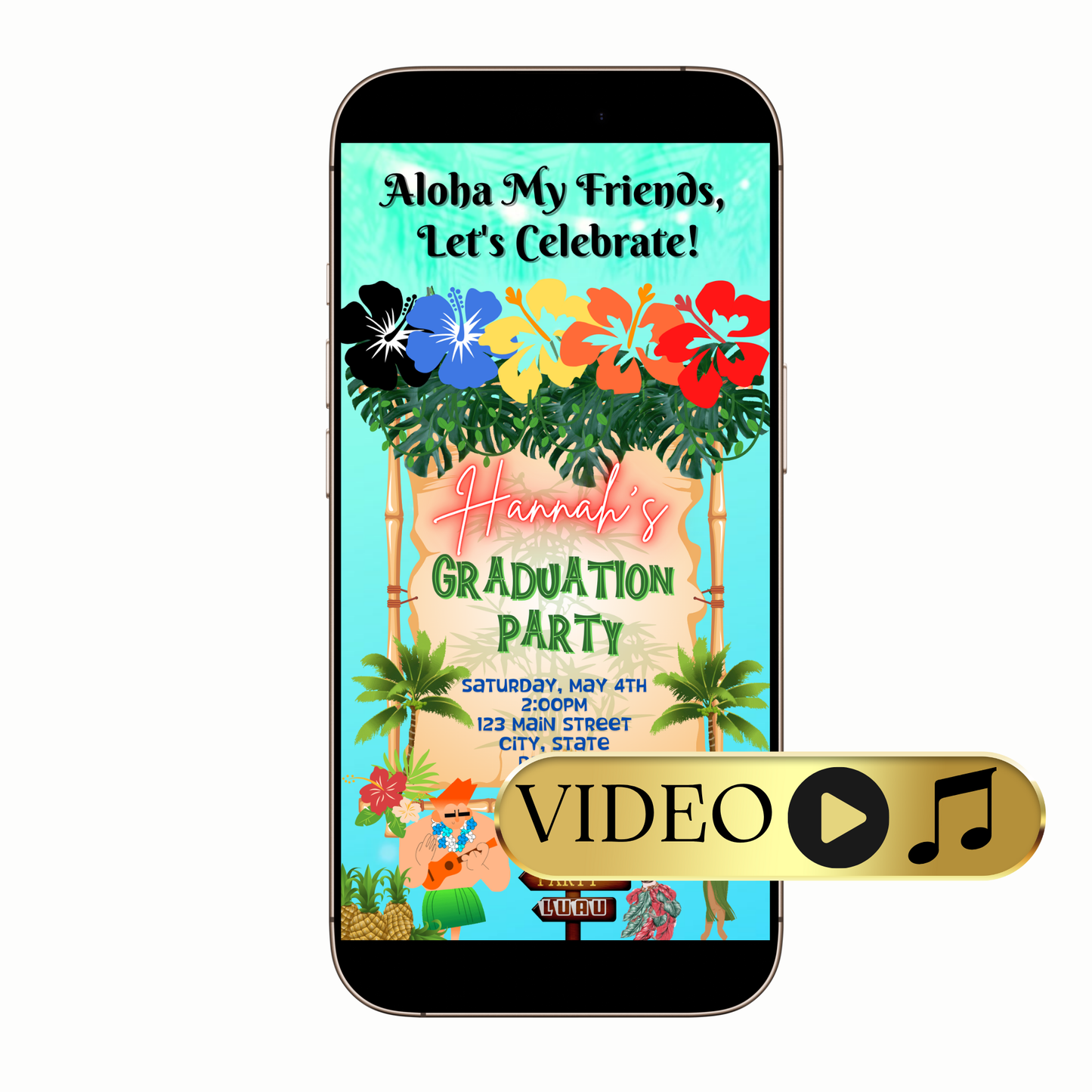Editable Tropical Luau Digital Video Invitation Template